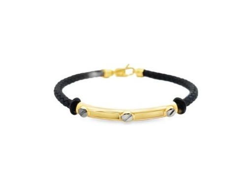 Black Braided Leather Bracelet with 18K Gold Accents